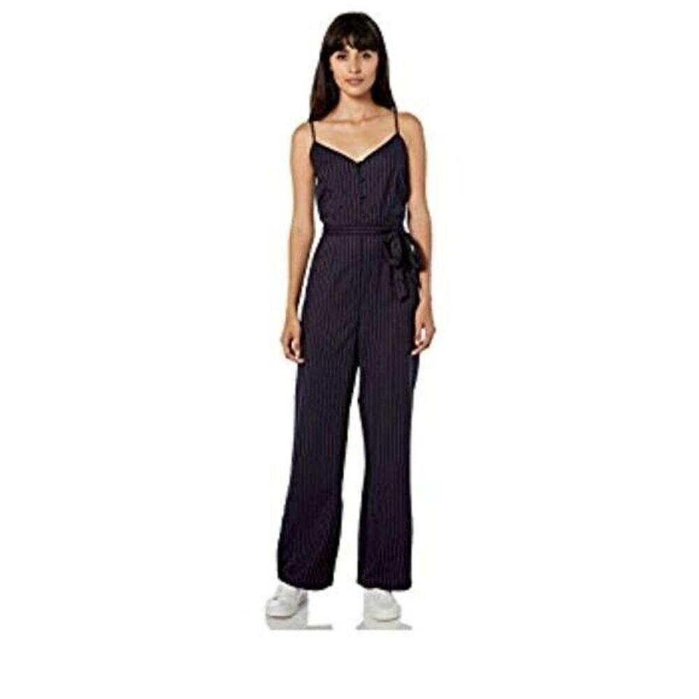 Cupcakes & Cashmere Bonita V-neck Sleeveless Pinstriped Jumpsuit NEW Women's Lg